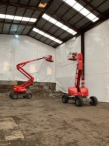 pose de filets avec nacelles élévatrices sécurisation de chantier